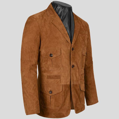 Mens Tan Brown Suede Leather Blazer - Leather Loom