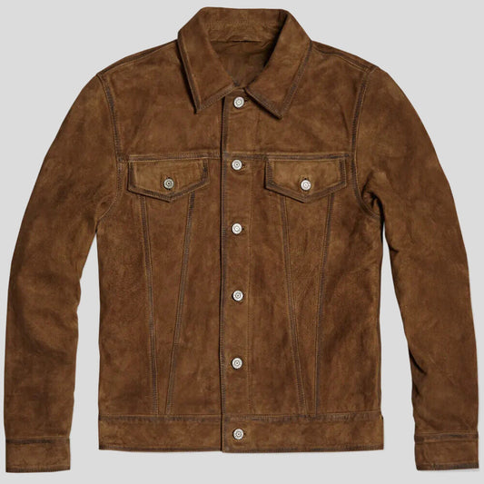 Mens Brown Suede Leather Rider Jacket - Leather Loom