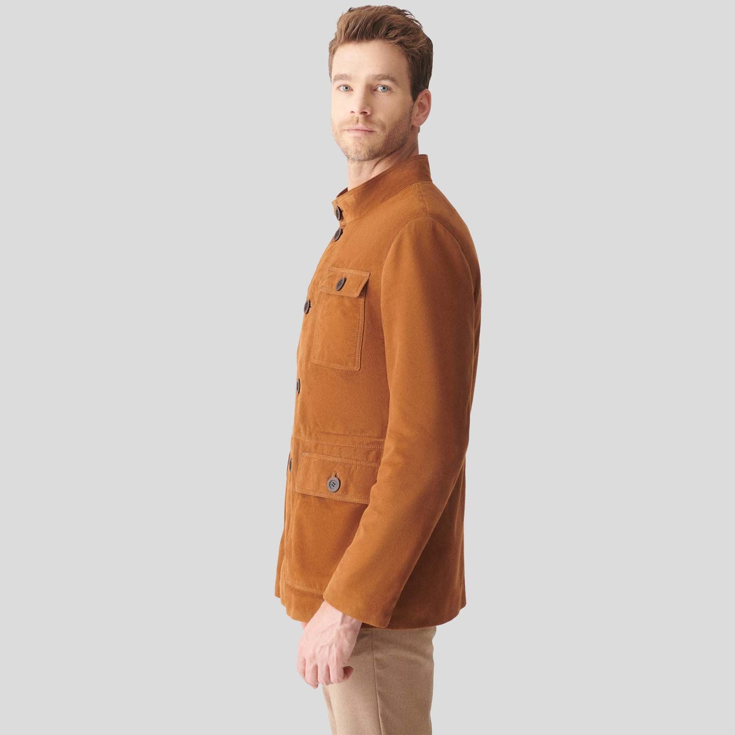 Mens Tan Brown Suede Leather Trucker Coat - Leather Loom
