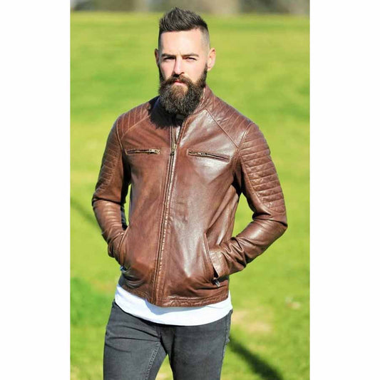High Quality Mens Chocolate Brown Leather Biker Jacket - Leather Loom