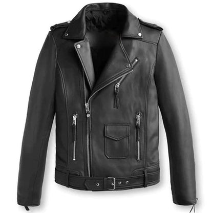 Mens Classic Genuine Leather Biker Jacket - Leather Loom
