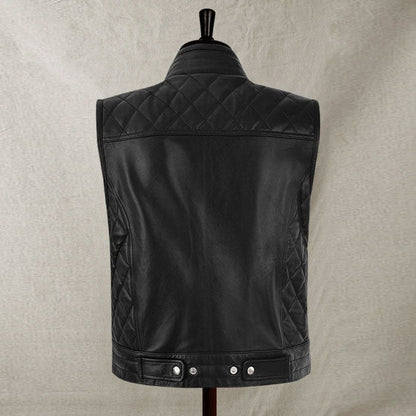 Top Quality Men's Genuine Leather Biker Vest Black - Leather Loom