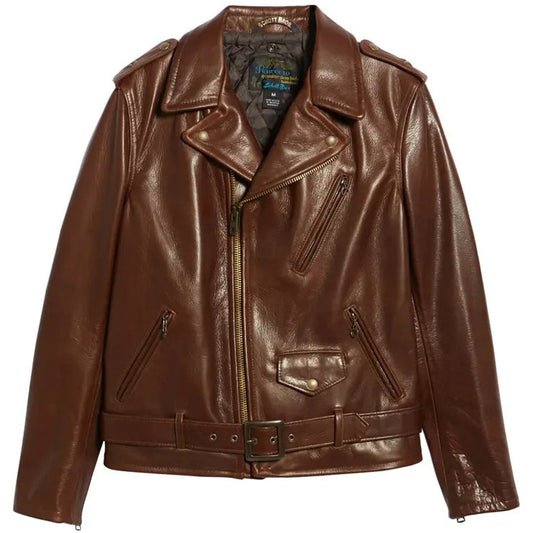 Mens Cowhide Genuine Leather Moto Jacket