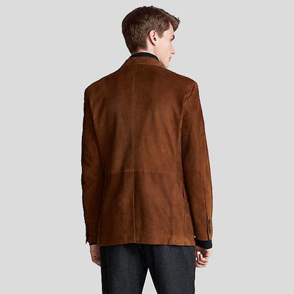 Mens Dark Brown Suede Leather Blazer - Leather Loom