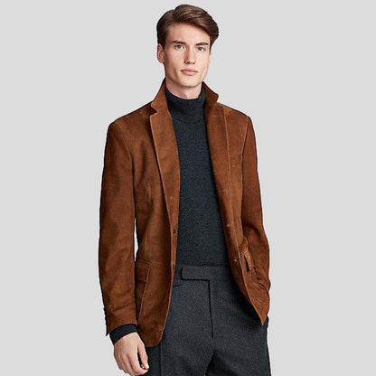 Mens Dark Brown Suede Leather Blazer - Leather Loom