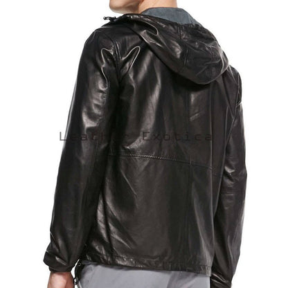 Mens Wear Black Hooded Leather Jacket - Leather Loom