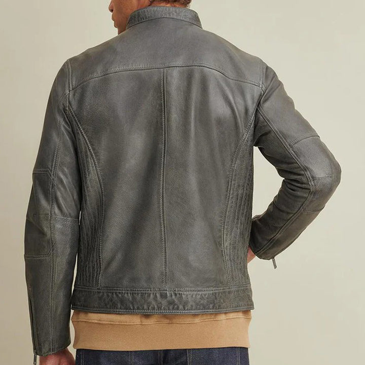 Mens Green Leather Moto Jacket - Leather Loom