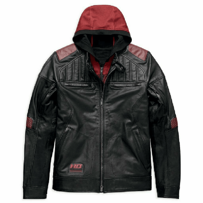 Mens Harley Davidson Motorcycle Leather Jacket with Donhill Hoodie - Leather Loom