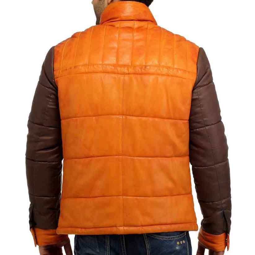 Leather Puffer Jacket with Nylon Sleeve - Leather Loom