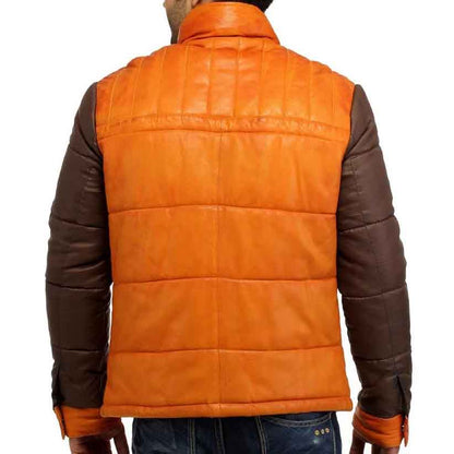 Leather Puffer Jacket with Nylon Sleeve - Leather Loom