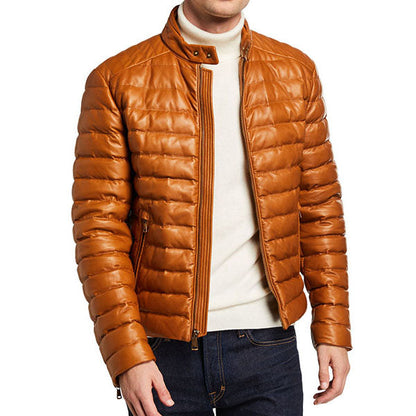 Men’s Lux Brown Leather Puffer Jacket - Leather Loom