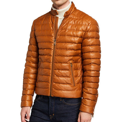 Men’s Lux Brown Leather Puffer Jacket - Leather Loom