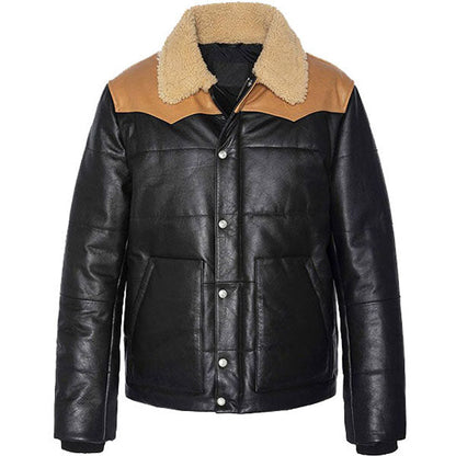 Men’s Western Style Puffer Leather Jacket - Leather Loom