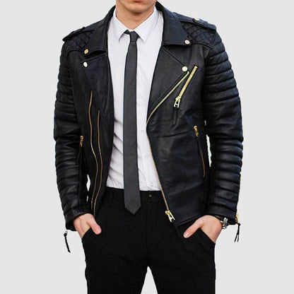 Mens Quilted Leather Biker Jacket - Leather Loom
