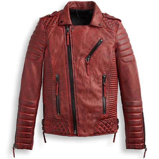 Mens Red Leather Biker Motorcycle Racer Jacket - Leather Loom