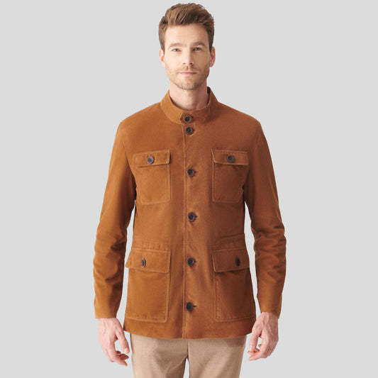 Mens Tan Brown Suede Leather Trucker Coat - Leather Loom