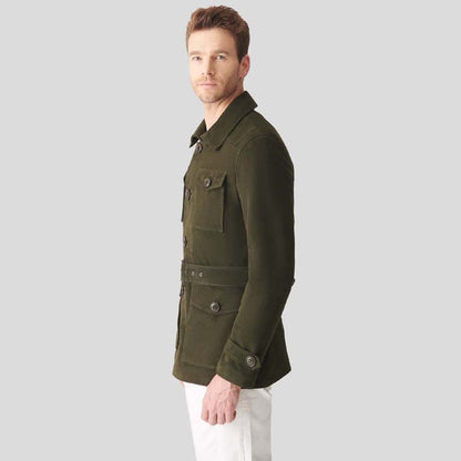 Mens Green Suede Leather Trucker Coat - Leather Loom