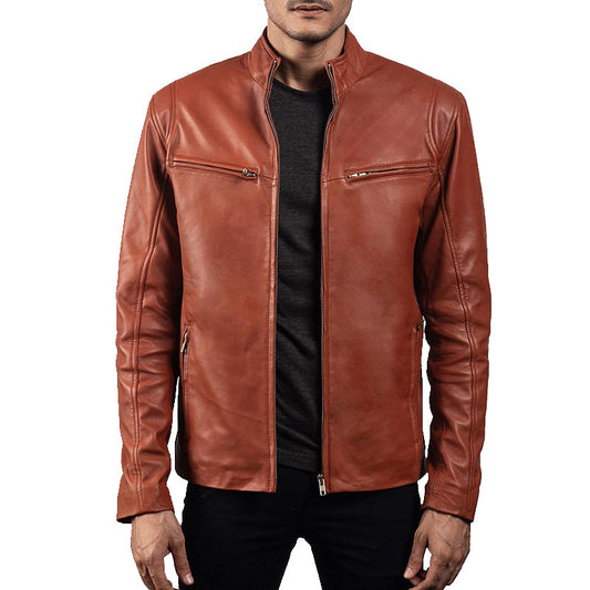 Men’s Tan Brown Biker Leather Jacket - Leather Loom