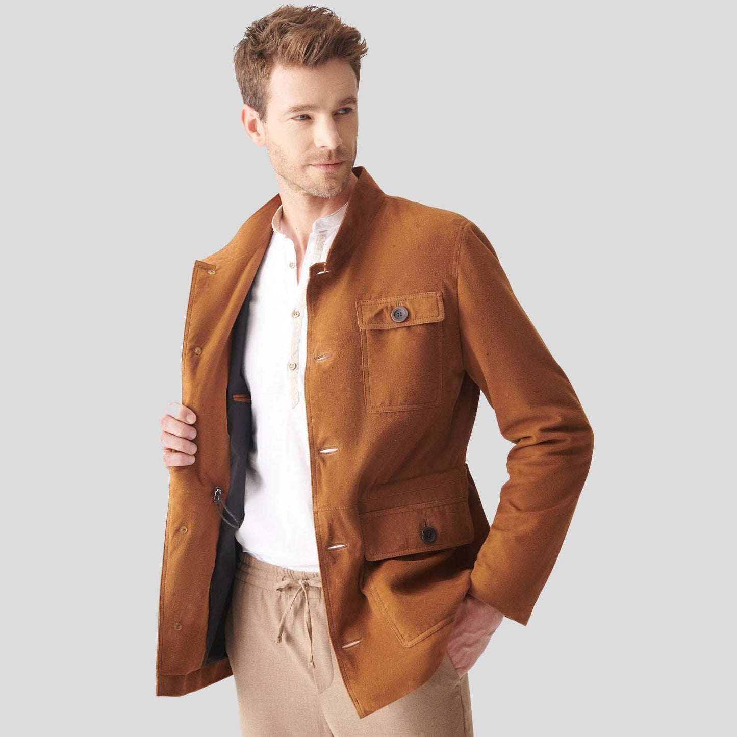 Mens Tan Brown Suede Leather Trucker Coat - Leather Loom