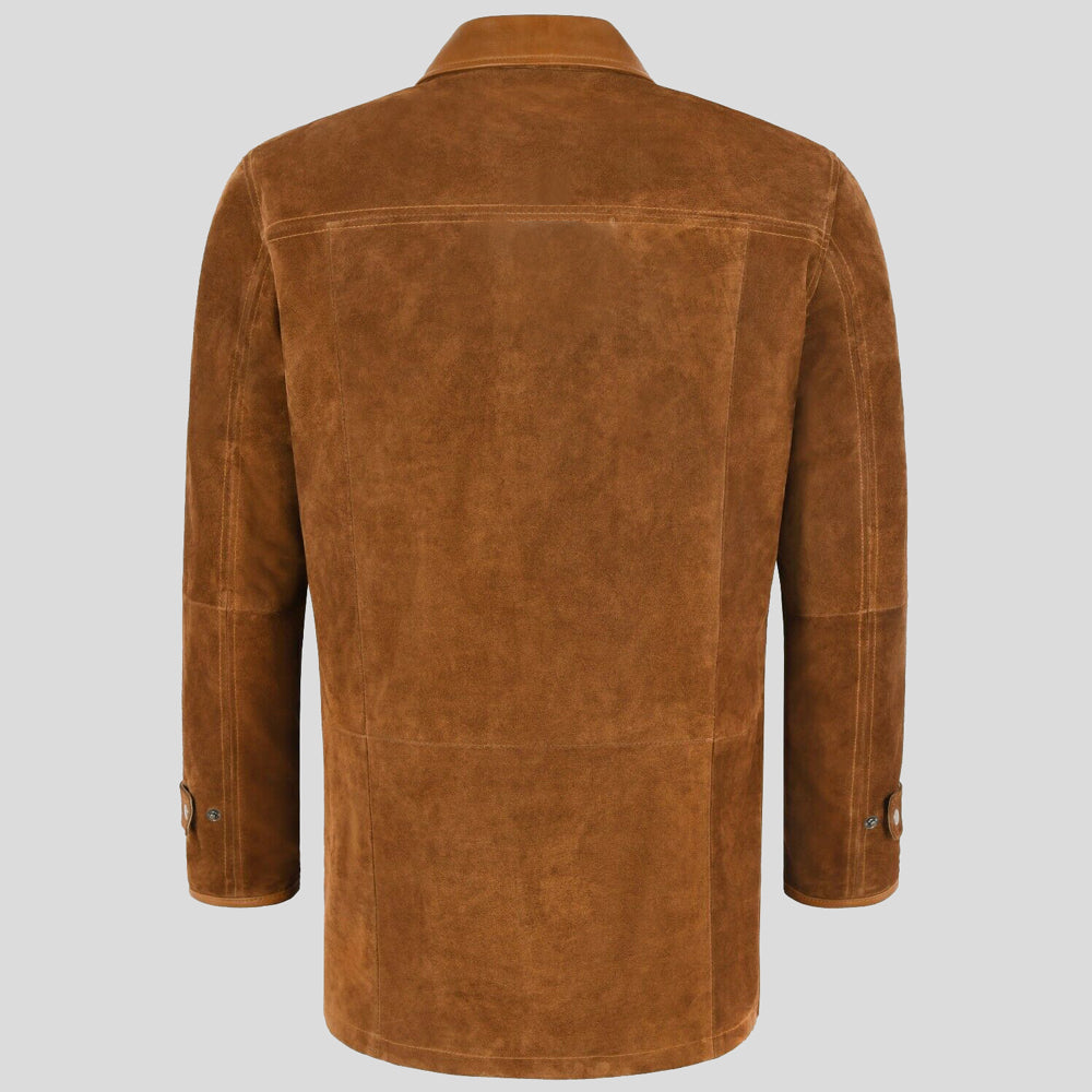 Mens Tan Classic Suede Leather Car Coat - Leather Loom