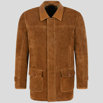 Mens Tan Classic Suede Leather Car Coat - Leather Loom