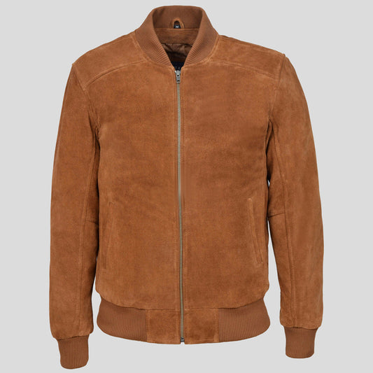 Mens Tan Plain Suede Classic Biker Style Leather Jacket - Leather Loom
