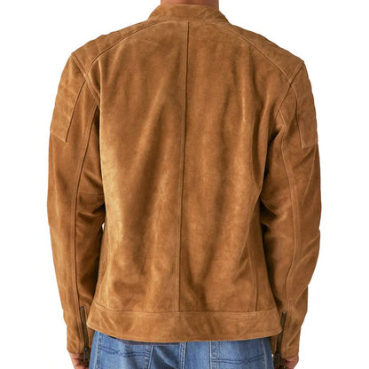 Mens Tan Suede Leather Biker Jacket - Leather Loom