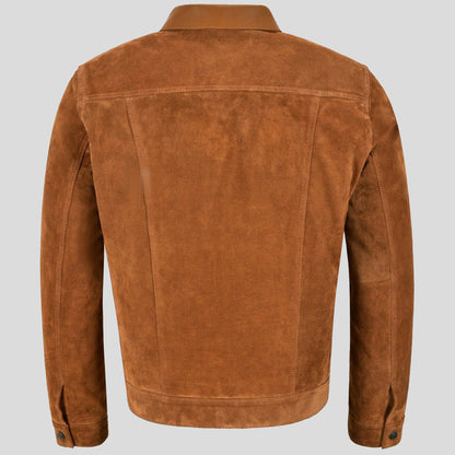 Mens Tan Trucker Leather Jacket - Leather Loom