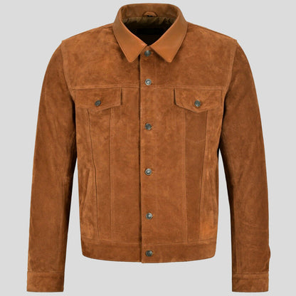 Mens Tan Trucker Leather Jacket - Leather Loom