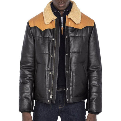 Men’s Western Style Puffer Leather Jacket - Leather Loom