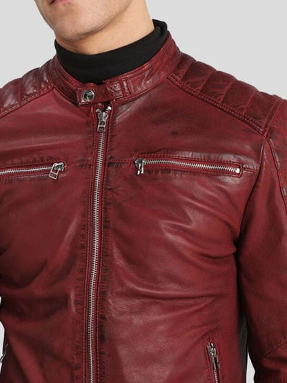Mens Zipper Pockets Biker Leather Jacket - Leather Loom