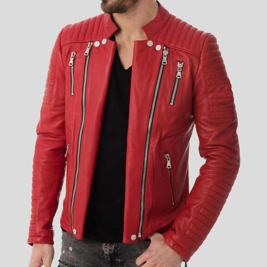 Mens Zipper Style Quilted Leather Jacket - Leather Loom