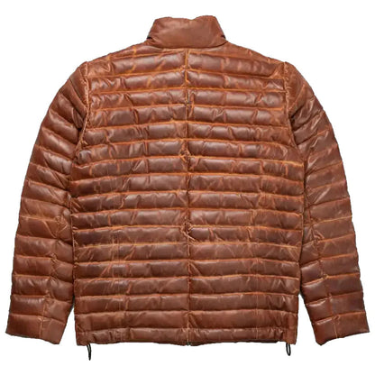Mens Tan and Brown Leather Puffer Jacket - Leather Loom