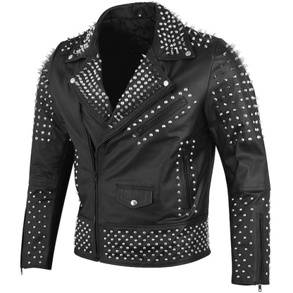 Mens Silver Studded Moto Jacket