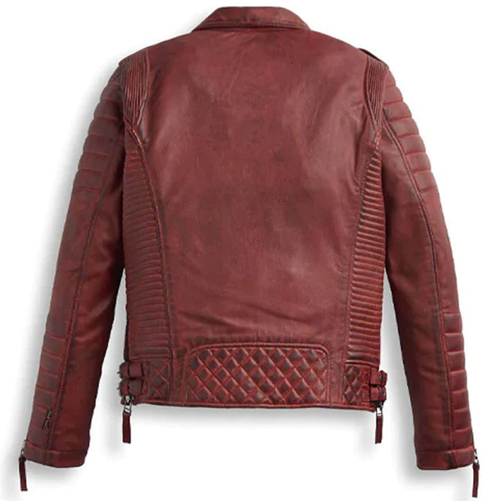 Mens Red Leather Biker Motorcycle Racer Jacket - Leather Loom