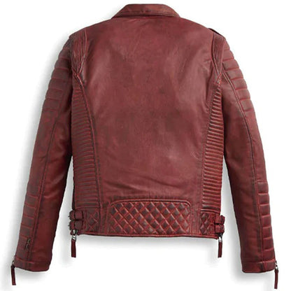 Mens Red Leather Biker Motorcycle Racer Jacket - Leather Loom