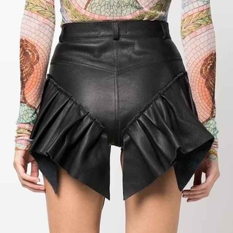 Ruffled Style Frilled Leather Shorts For Women - Leather Loom
