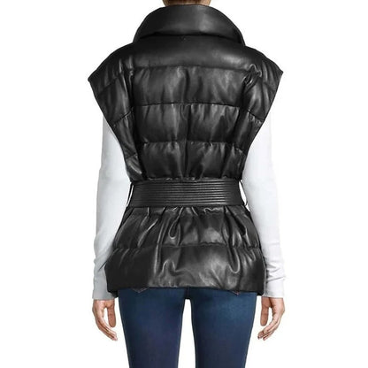 Womens Leather Puffer Vest in Black - Leather Loom