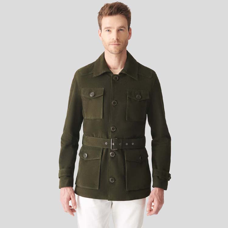 Mens Green Suede Leather Trucker Coat - Leather Loom