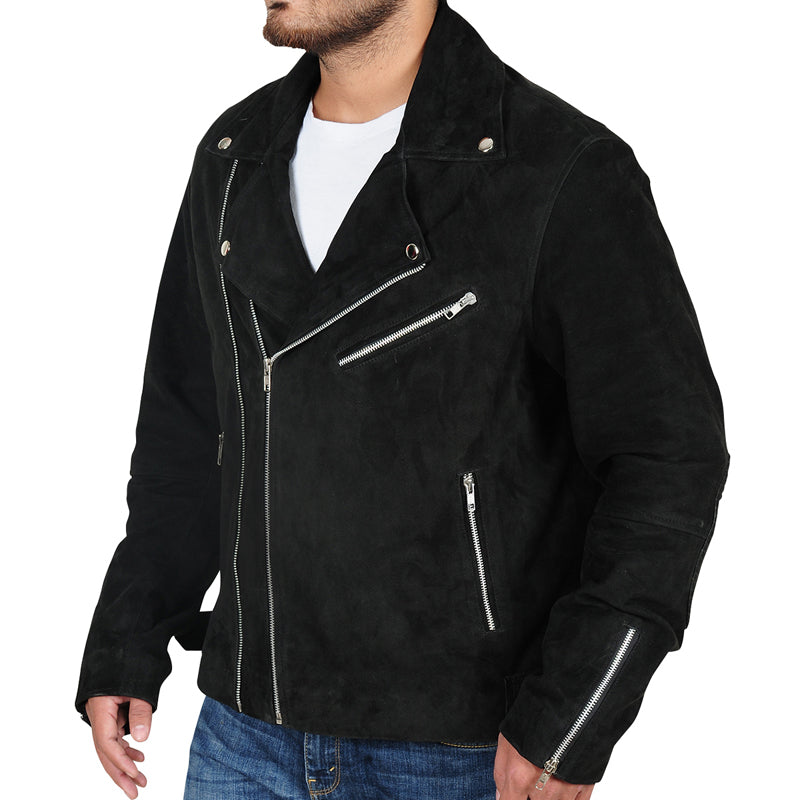 Rocker Style Suede Biker Leather Jacket for Men - Leather Loom