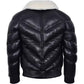 Mens Military Style Puffer Leather Jacket Black - Leather Loom