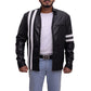 Mens Black Leather Jacket With White Stripes - Leather Loom