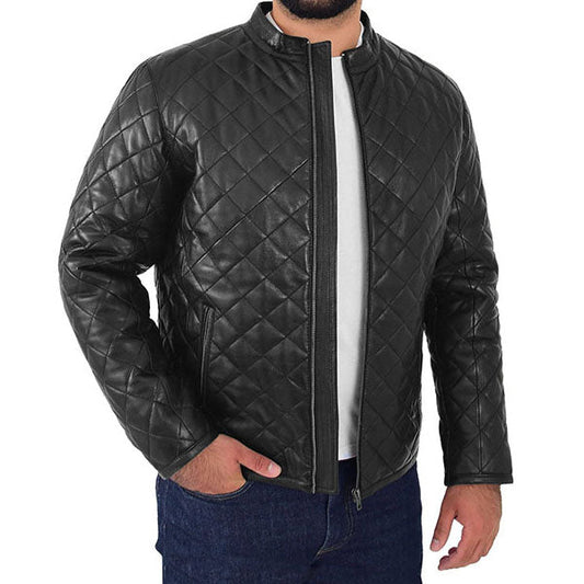 Mens Black Quilted Leather Puffer Jacket - Leather Loom