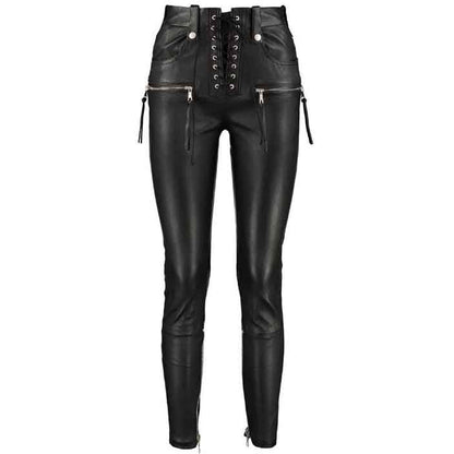 Women Black Leather Biker Jacket with Zipper Style - Leather Loom