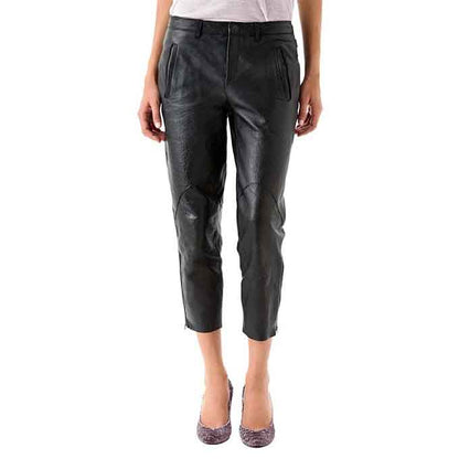 Women Black Leather Capri with Bottom Zipper - Leather Loom