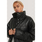 Women Black Leather Padded Jacket - Leather Loom