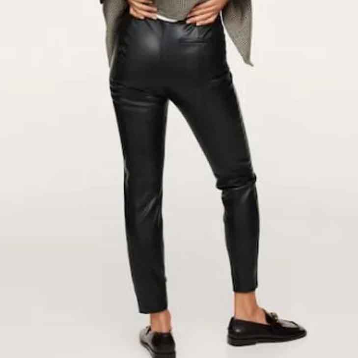 Women Black Leather Pants with Split Hem - Leather Loom