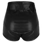 Women Black Leather Hot Shorts with Zipper - Leather Loom