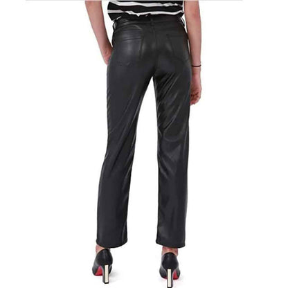 Women Black Leather Straight Pants - Leather Loom