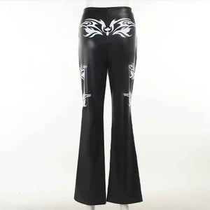 Women Black Leather Streetwear Goth Pants - Leather Loom